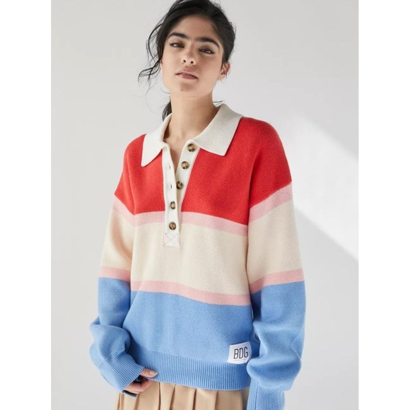 BDG Sweaters - BDG Urban Outfitters Oversized Renna Stripe Rugby Polo Sweater S Preppy Academia
